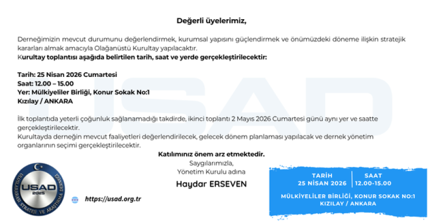 OLAĞANÜSTÜ KURULTAY DUYURUSU
